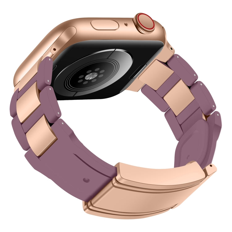 For Apple Watch 46mm / 49mm / 45mm / 44mm T-shaped Magnetic Buckle Stainless Steel Rubber Watch Band(Smoky Purple Rose Gold Buckle) - free shipping - PMC TechLife - Order now!