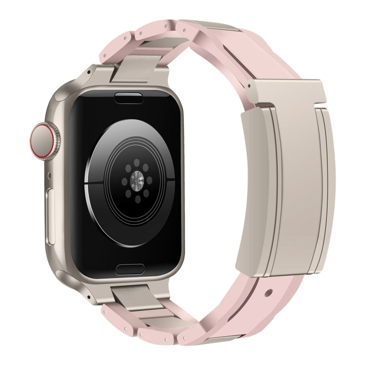 For Apple Watch 42mm / 41mm / 40mm / 38mm T-shaped Magnetic Buckle Stainless Steel Rubber Watch Band(Pink Starlight Buckle) - free shipping - PMC TechLife - Order now!
