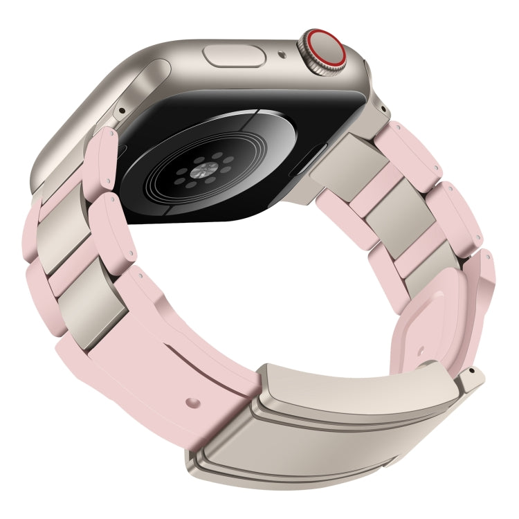 For Apple Watch 42mm / 41mm / 40mm / 38mm T-shaped Magnetic Buckle Stainless Steel Rubber Watch Band(Pink Starlight Buckle) - free shipping - PMC TechLife - Order now!