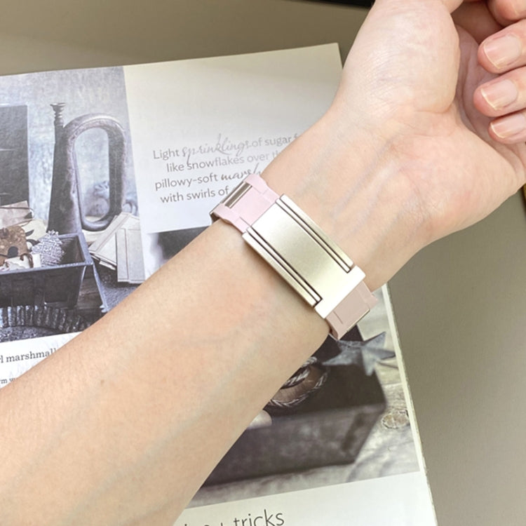 For Apple Watch 42mm / 41mm / 40mm / 38mm T-shaped Magnetic Buckle Stainless Steel Rubber Watch Band(Pink Starlight Buckle) - free shipping - PMC TechLife - Order now!