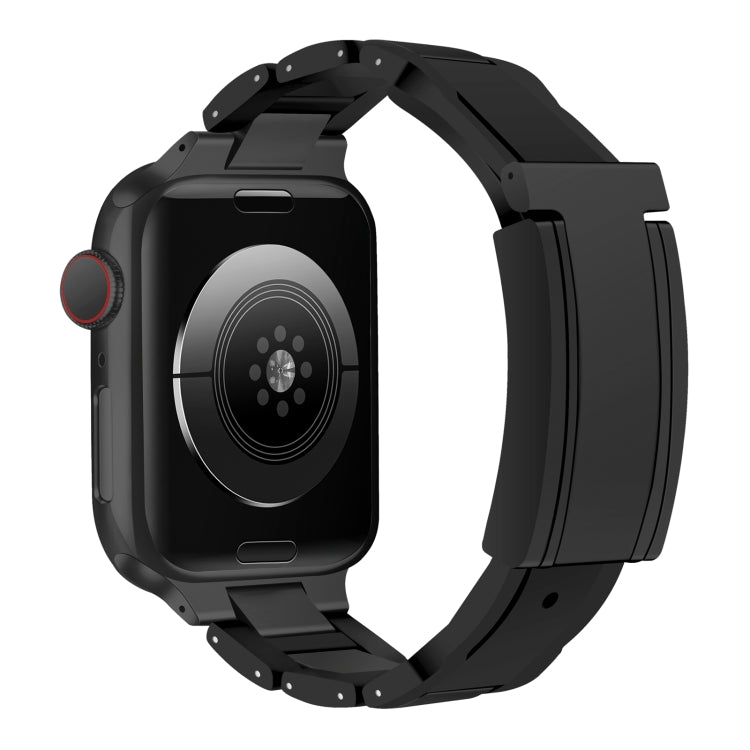 For Apple Watch 42mm / 41mm / 40mm / 38mm T-shaped Magnetic Buckle Stainless Steel Rubber Watch Band(Black Black Buckle) - free shipping - PMC TechLife - Order now!