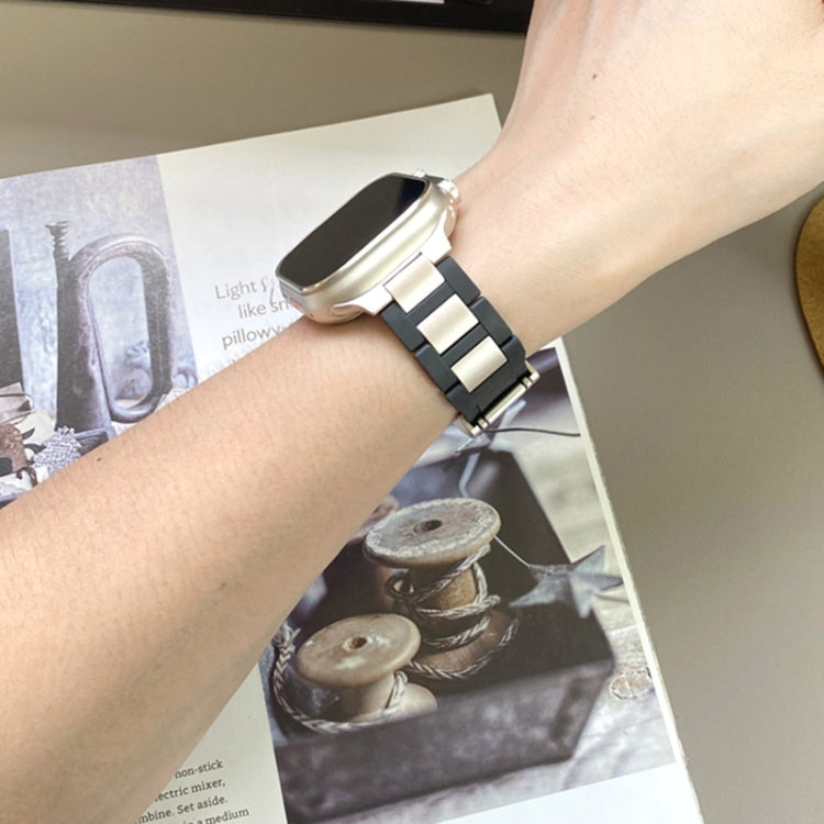 For Apple Watch 42mm / 41mm / 40mm / 38mm T-shaped Magnetic Buckle Stainless Steel Rubber Watch Band(Black Starlight Buckle) - free shipping - PMC TechLife - Order now!