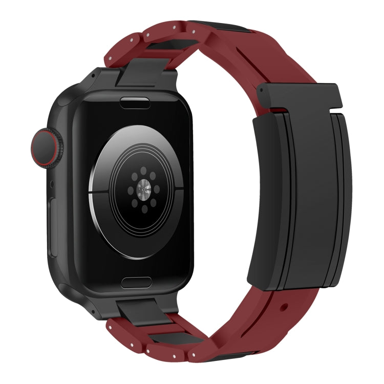 For Apple Watch 42mm / 41mm / 40mm / 38mm T-shaped Magnetic Buckle Stainless Steel Rubber Watch Band(Wine Red Black Buckle) - free shipping - PMC TechLife - Order now!