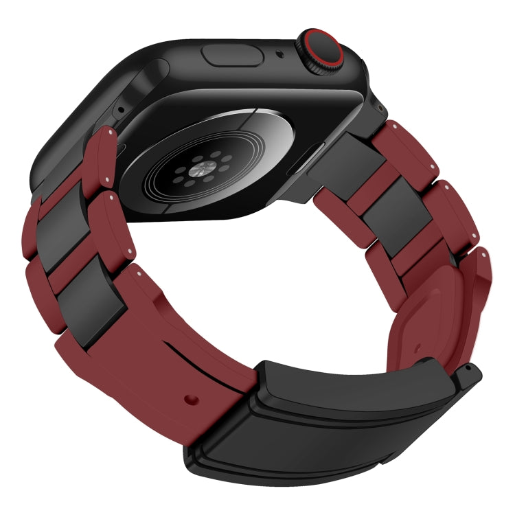 For Apple Watch 42mm / 41mm / 40mm / 38mm T-shaped Magnetic Buckle Stainless Steel Rubber Watch Band(Wine Red Black Buckle) - free shipping - PMC TechLife - Order now!