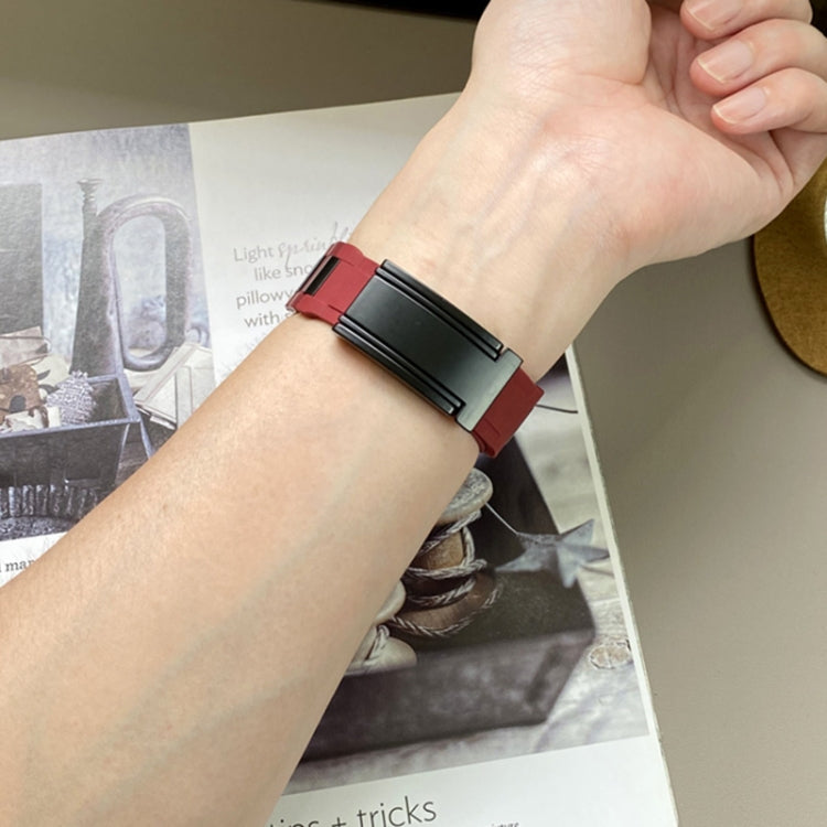 For Apple Watch 42mm / 41mm / 40mm / 38mm T-shaped Magnetic Buckle Stainless Steel Rubber Watch Band(Wine Red Black Buckle) - free shipping - PMC TechLife - Order now!