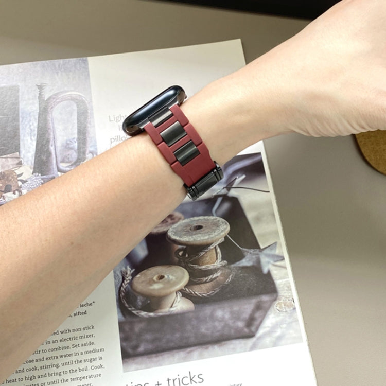 For Apple Watch 42mm / 41mm / 40mm / 38mm T-shaped Magnetic Buckle Stainless Steel Rubber Watch Band(Wine Red Black Buckle) - free shipping - PMC TechLife - Order now!