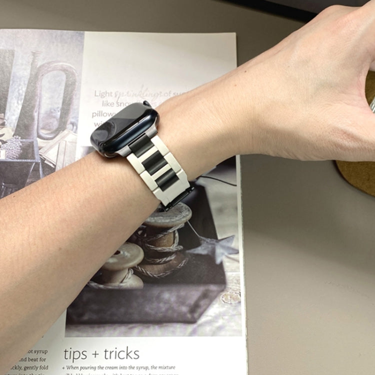 For Apple Watch 42mm / 41mm / 40mm / 38mm T-shaped Magnetic Buckle Stainless Steel Rubber Watch Band(Beige Black Buckle) - free shipping - PMC TechLife - Order now!
