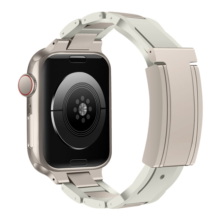 For Apple Watch 42mm / 41mm / 40mm / 38mm T-shaped Magnetic Buckle Stainless Steel Rubber Watch Band(Beige Starlight Buckle) - free shipping - PMC TechLife - Order now!