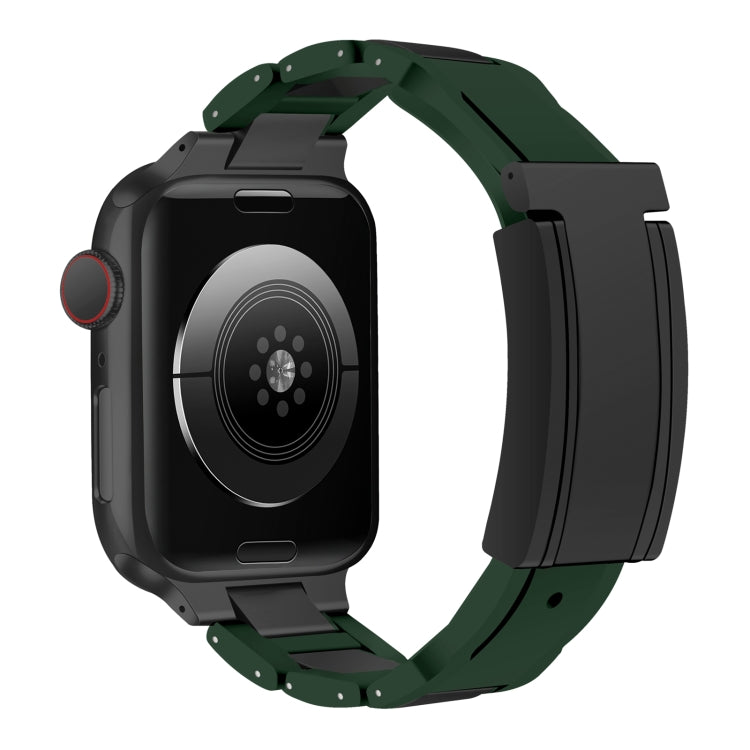 For Apple Watch 42mm / 41mm / 40mm / 38mm T-shaped Magnetic Buckle Stainless Steel Rubber Watch Band(Pine Green Black Buckle) - free shipping - PMC TechLife - Order now!