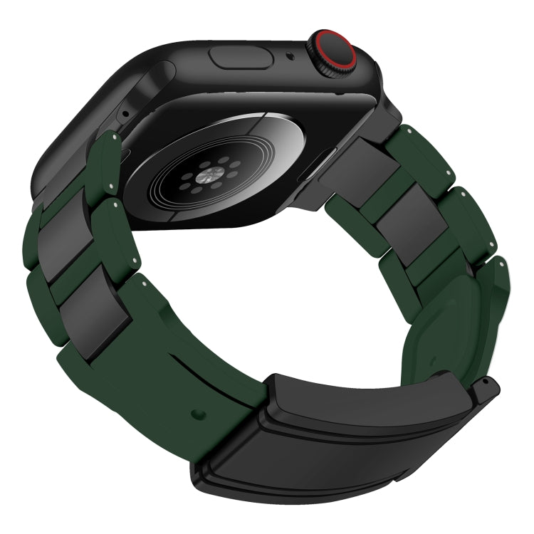 For Apple Watch 42mm / 41mm / 40mm / 38mm T-shaped Magnetic Buckle Stainless Steel Rubber Watch Band(Pine Green Black Buckle) - free shipping - PMC TechLife - Order now!