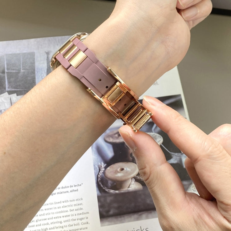 For Apple Watch 42mm / 41mm / 40mm / 38mm T-shaped Magnetic Buckle Stainless Steel Rubber Watch Band(Smoky Purple Rose Gold Buckle) - free shipping - PMC TechLife - Order now!