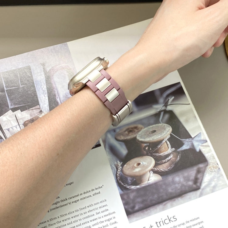 For Apple Watch 42mm / 41mm / 40mm / 38mm T-shaped Magnetic Buckle Stainless Steel Rubber Watch Band(Smoky Purple Starlight Buckle) - free shipping - PMC TechLife - Order now!