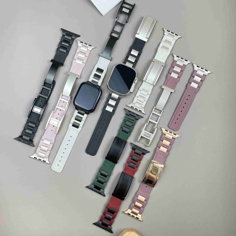 For Apple Watch 42mm / 41mm / 40mm / 38mm T-shaped Magnetic Buckle Stainless Steel Rubber Watch Band(Beige Starlight Buckle) - free shipping - PMC TechLife - Order now!