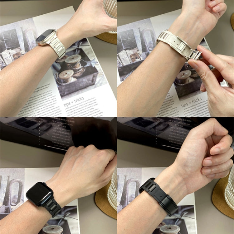 For Apple Watch 42mm / 41mm / 40mm / 38mm T-shaped Magnetic Buckle Stainless Steel Rubber Watch Band(Black Starlight Buckle) - free shipping - PMC TechLife - Order now!