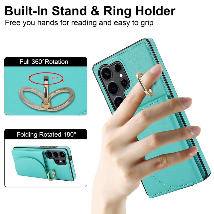 For Samsung Galaxy S25 Ultra 5G Ring Holder Card Bag Skin Feel Phone Case(Green) - Galaxy S25 Ultra 5G Cases by PMC Jewellery | Online Shopping South Africa | PMC Jewellery | Buy Now Pay Later Mobicred