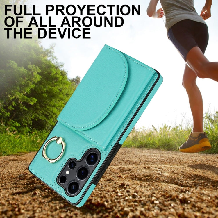 For Samsung Galaxy S25 Ultra 5G Ring Holder Card Bag Skin Feel Phone Case(Green) - Galaxy S25 Ultra 5G Cases by PMC Jewellery | Online Shopping South Africa | PMC Jewellery | Buy Now Pay Later Mobicred