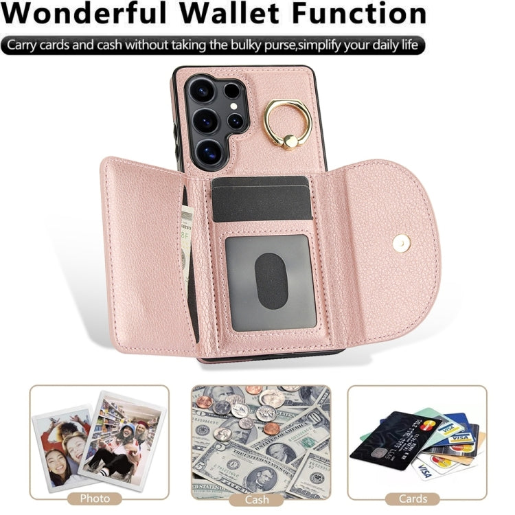 For Samsung Galaxy S25 Ultra 5G Ring Holder Card Bag Skin Feel Phone Case(Rose Gold) - Galaxy S25 Ultra 5G Cases by PMC Jewellery | Online Shopping South Africa | PMC Jewellery | Buy Now Pay Later Mobicred
