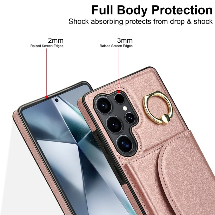 For Samsung Galaxy S25 Ultra 5G Ring Holder Card Bag Skin Feel Phone Case(Rose Gold) - Galaxy S25 Ultra 5G Cases by PMC Jewellery | Online Shopping South Africa | PMC Jewellery | Buy Now Pay Later Mobicred