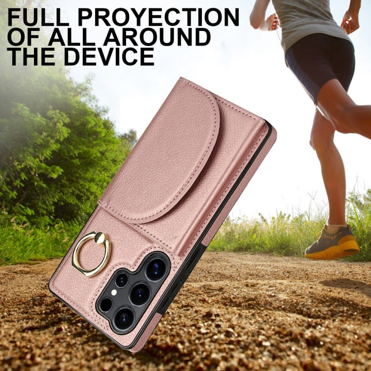 For Samsung Galaxy S25 Ultra 5G Ring Holder Card Bag Skin Feel Phone Case(Rose Gold) - Galaxy S25 Ultra 5G Cases by PMC Jewellery | Online Shopping South Africa | PMC Jewellery | Buy Now Pay Later Mobicred