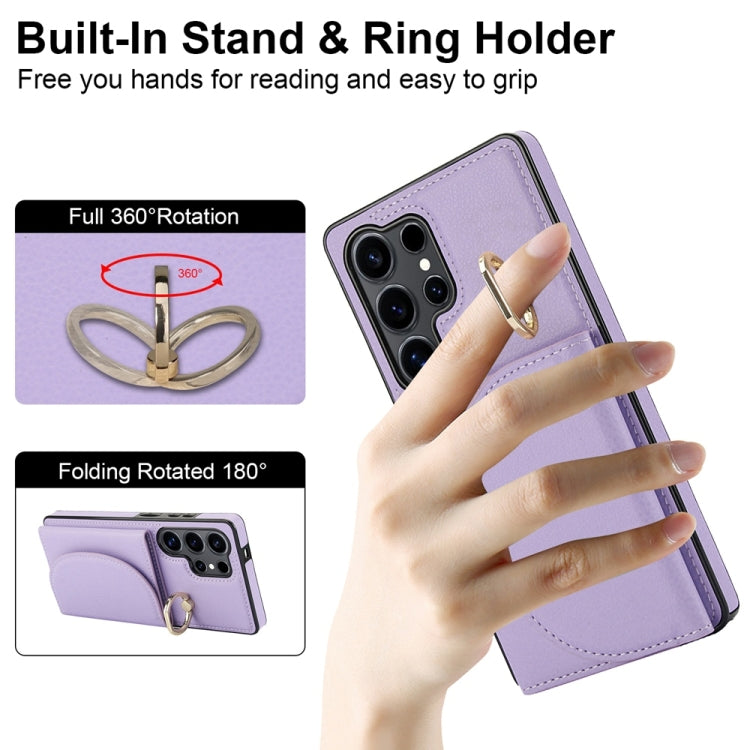 For Samsung Galaxy S25 Ultra 5G Ring Holder Card Bag Skin Feel Phone Case(Purple) - Galaxy S25 Ultra 5G Cases by PMC Jewellery | Online Shopping South Africa | PMC Jewellery | Buy Now Pay Later Mobicred