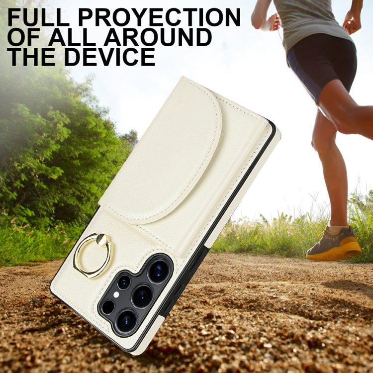 For Samsung Galaxy S25 Ultra 5G Ring Holder Card Bag Skin Feel Phone Case(White) - Galaxy S25 Ultra 5G Cases by PMC Jewellery | Online Shopping South Africa | PMC Jewellery | Buy Now Pay Later Mobicred