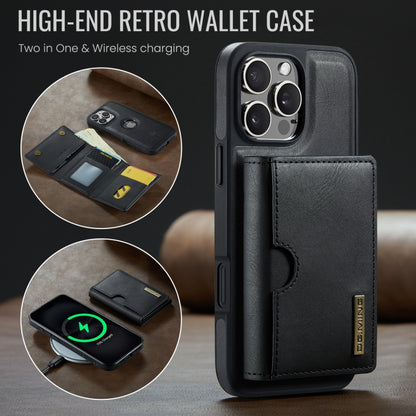 For iPhone 16 Pro Max DG.MING M6 Series RFID Tri-fold Card Bag Removable Leather Phone Case(Black) - iPhone 16 Pro Max Cases by DG.MING | Online Shopping South Africa | PMC Jewellery | Buy Now Pay Later Mobicred