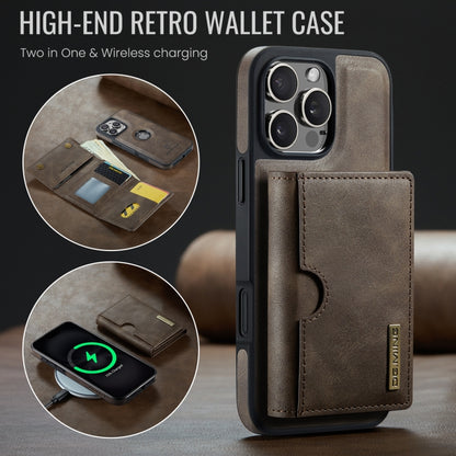 For iPhone 16 Pro Max DG.MING M6 Series RFID Tri-fold Card Bag Removable Leather Phone Case(Coffee) - iPhone 16 Pro Max Cases by DG.MING | Online Shopping South Africa | PMC Jewellery | Buy Now Pay Later Mobicred