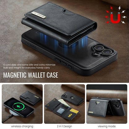 For iPhone 16 DG.MING M6 Series RFID Tri-fold Card Bag Removable Leather Phone Case(Black) - iPhone 16 Cases by DG.MING | Online Shopping South Africa | PMC Jewellery | Buy Now Pay Later Mobicred