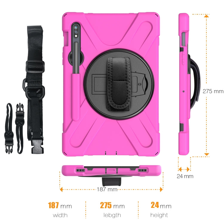 For Samsung Galaxy Tab S9 / Galaxy Tab S8 / Galaxy Tab S7 (2020) T870 Shockproof Colorful Silicone + PC Protective Case with Holder & Shoulder Strap & Hand Strap & Pen Slot(Rose Red) - free shipping - PMC Jewellery - Order now!