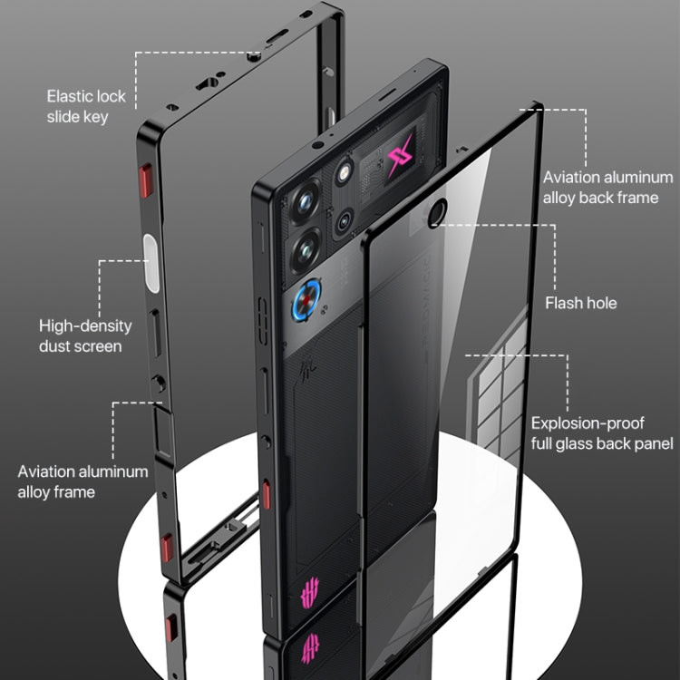 For ZTE nubia Red Magic 10 Pro / 10 Pro+ Snap Buckle Metal Frame Glass Back Panel Phone Case(Dark Purple) - ZTE Cases by PMC TechLife | Online Shopping South Africa | PMC TechLife | Buy Now Pay Later Mobicred