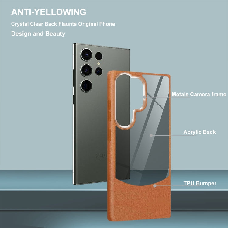 For Samsung Galaxy S25 Ultra 5G Litchi Texture TPU Hybrid Acrylic Phone Case(Brown) - Galaxy S25 Ultra 5G Cases by PMC TechLife | Online Shopping South Africa | PMC TechLife | Buy Now Pay Later Mobicred