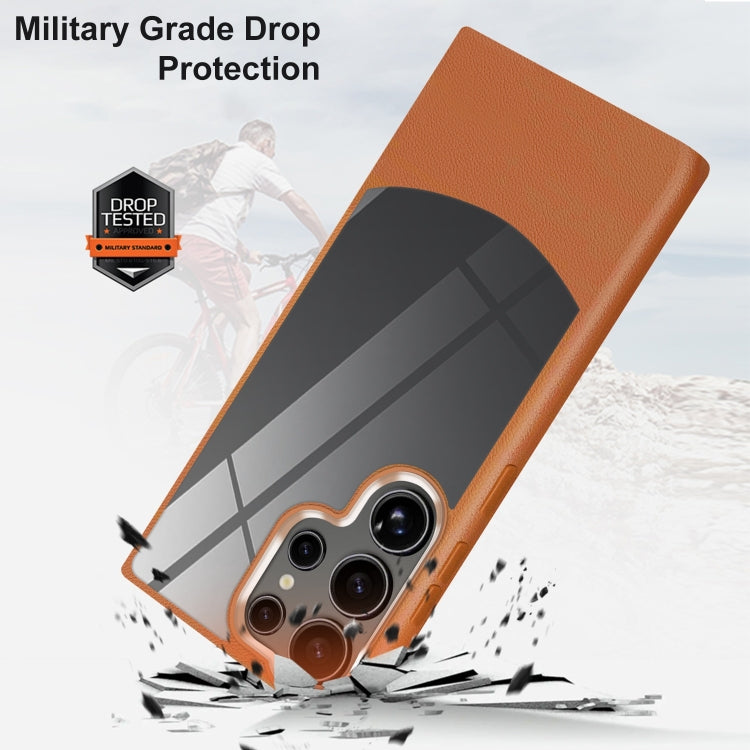 For Samsung Galaxy S25 Ultra 5G Litchi Texture TPU Hybrid Acrylic Phone Case(Brown) - Galaxy S25 Ultra 5G Cases by PMC TechLife | Online Shopping South Africa | PMC TechLife | Buy Now Pay Later Mobicred