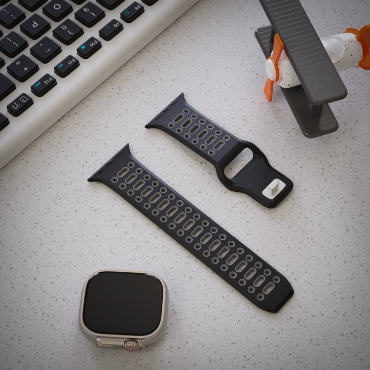 For Apple Watch 46mm / 49mm / 45mm / 44mm Single Nail Dual-Color Multi-hole Silicone Watch Band(Black Grey) - free shipping - PMc TechLife - Order now!