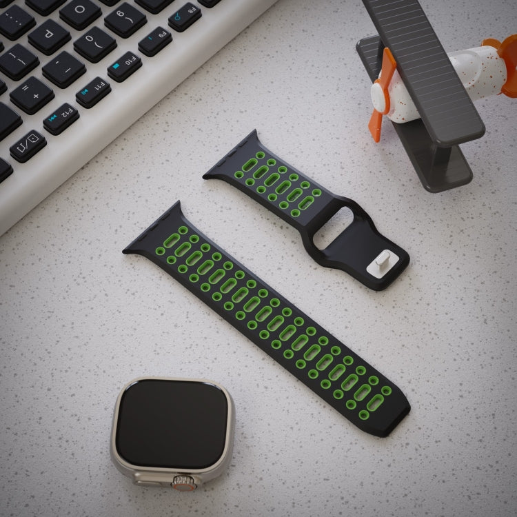 For Apple Watch 46mm / 49mm / 45mm / 44mm Single Nail Dual-Color Multi-hole Silicone Watch Band(Black Green) - free shipping - PMc TechLife - Order now!
