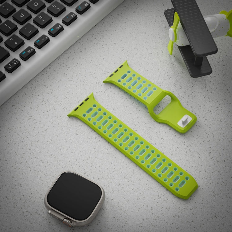 For Apple Watch 46mm / 49mm / 45mm / 44mm Single Nail Dual-Color Multi-hole Silicone Watch Band(Bright Green Luminous Green) - free shipping - PMc TechLife - Order now!