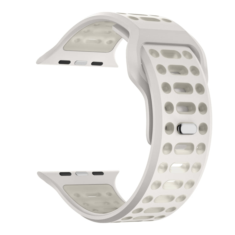 For Apple Watch 46mm / 49mm / 45mm / 44mm Single Nail Dual-Color Multi-hole Silicone Watch Band(Beige Clear Luminous) - free shipping - PMc TechLife - Order now!