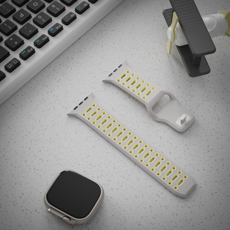 For Apple Watch 46mm / 49mm / 45mm / 44mm Single Nail Dual-Color Multi-hole Silicone Watch Band(Beige Clear Luminous) - free shipping - PMc TechLife - Order now!