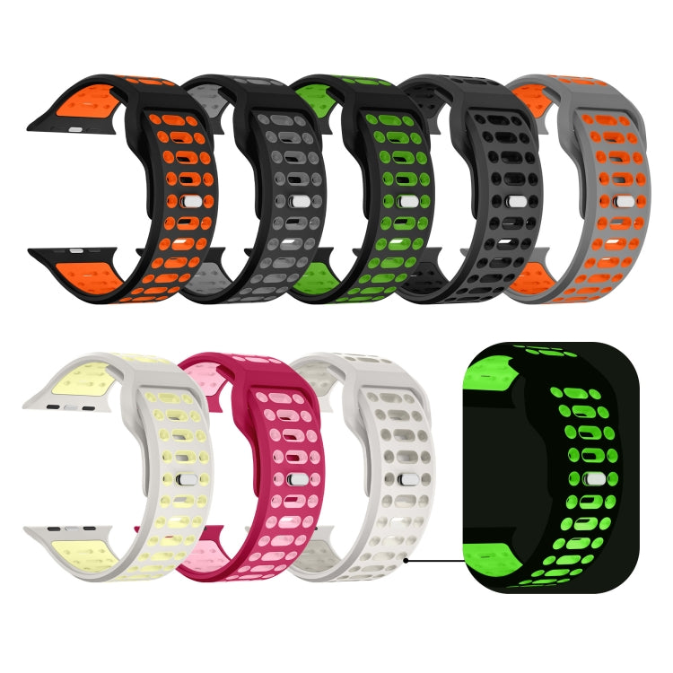 For Apple Watch 46mm / 49mm / 45mm / 44mm Single Nail Dual-Color Multi-hole Silicone Watch Band(Black Grey) - free shipping - PMc TechLife - Order now!