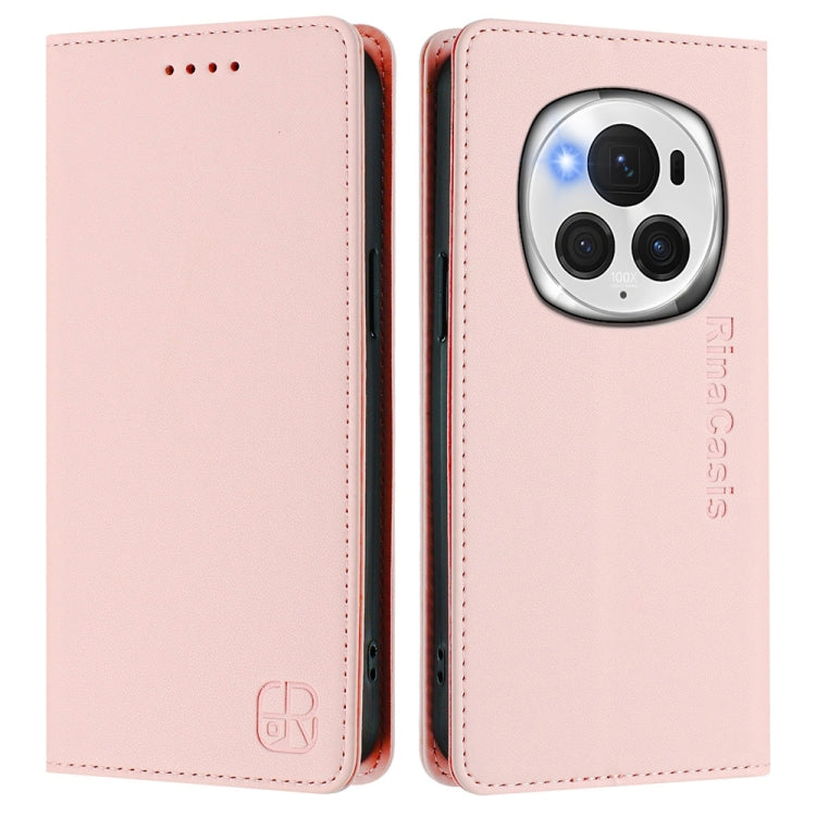 For Honor Magic6 Pro Global RC01 Dual-Folded Magnetic Suction RFID Leather Phone Case(Pink) - Honor Cases by PMC Jewellery | Online Shopping South Africa | PMC Jewellery | Buy Now Pay Later Mobicred