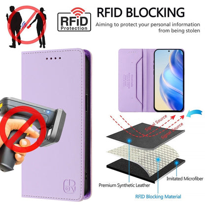 For Honor Magic6 Pro Global RC01 Dual-Folded Magnetic Suction RFID Leather Phone Case(Light Purple) - Honor Cases by PMC Jewellery | Online Shopping South Africa | PMC Jewellery | Buy Now Pay Later Mobicred