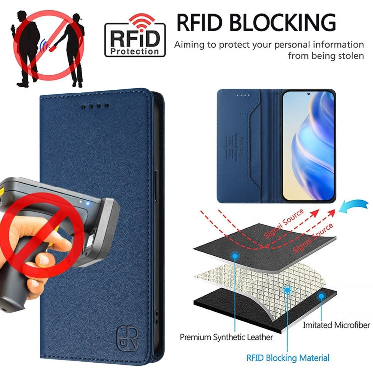 For Honor Magic6 Pro Global RC01 Dual-Folded Magnetic Suction RFID Leather Phone Case(Dark Blue) - Honor Cases by PMC Jewellery | Online Shopping South Africa | PMC Jewellery | Buy Now Pay Later Mobicred