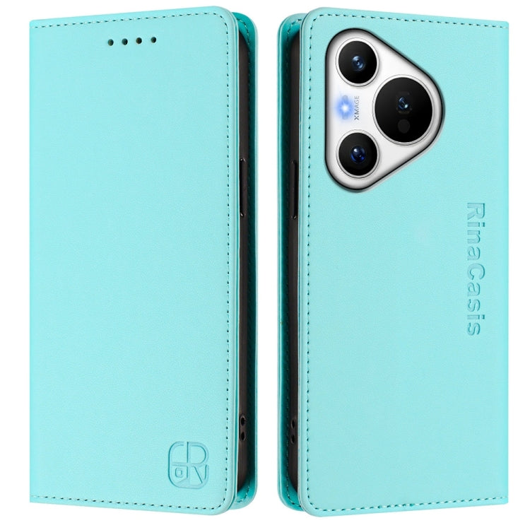 For Huawei Pura 70 RC01 Dual-Folded Magnetic Suction RFID Leather Phone Case(Mint Green) - Huawei Cases by PMC Jewellery | Online Shopping South Africa | PMC Jewellery | Buy Now Pay Later Mobicred