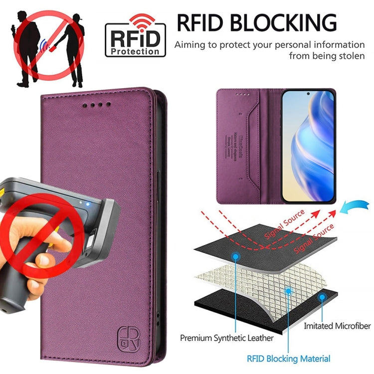 For Huawei Pura 70 Pro / Pura 70 Pro+ RC01 Dual-Folded Magnetic Suction RFID Leather Phone Case(Violet) - Huawei Cases by PMC Jewellery | Online Shopping South Africa | PMC Jewellery | Buy Now Pay Later Mobicred