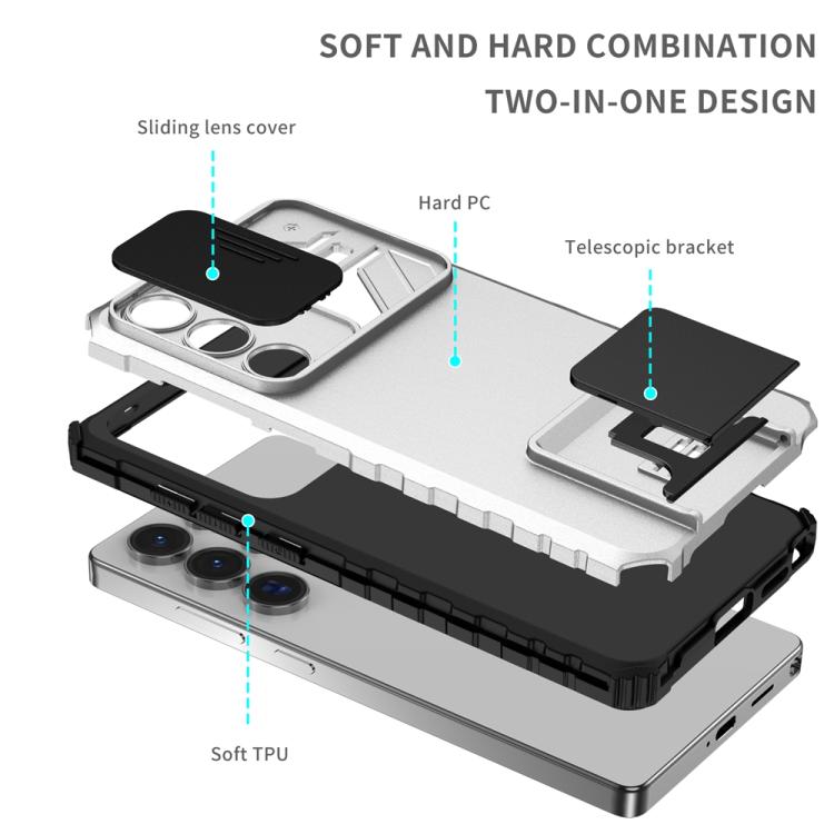 For Samsung Galaxy S25 Ultra 5G Stereoscopic Holder Sliding Camshield Phone Case(White) - Galaxy S25 Ultra 5G Cases by PMC Jewellery | Online Shopping South Africa | PMC Jewellery | Buy Now Pay Later Mobicred