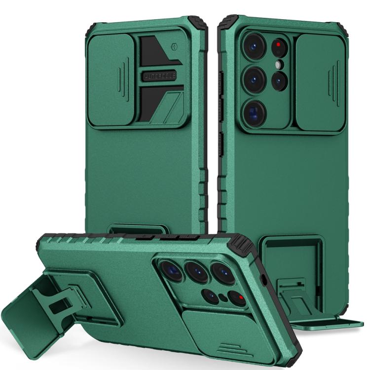For Samsung Galaxy S25 Ultra 5G Stereoscopic Holder Sliding Camshield Phone Case(Green) - Galaxy S25 Ultra 5G Cases by PMC Jewellery | Online Shopping South Africa | PMC Jewellery | Buy Now Pay Later Mobicred