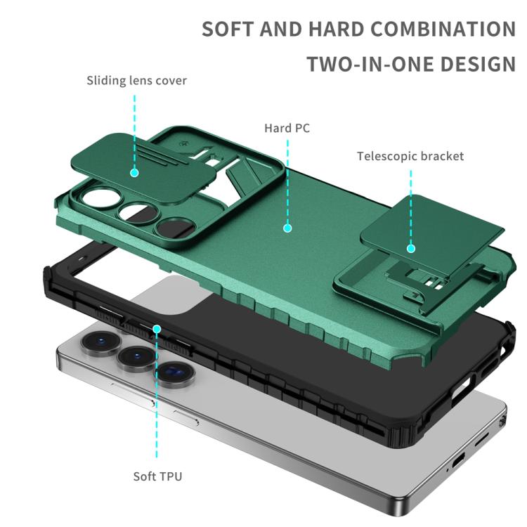 For Samsung Galaxy S25 Ultra 5G Stereoscopic Holder Sliding Camshield Phone Case(Green) - Galaxy S25 Ultra 5G Cases by PMC Jewellery | Online Shopping South Africa | PMC Jewellery | Buy Now Pay Later Mobicred