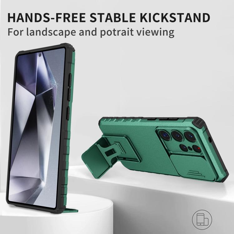 For Samsung Galaxy S25 Ultra 5G Stereoscopic Holder Sliding Camshield Phone Case(Green) - Galaxy S25 Ultra 5G Cases by PMC Jewellery | Online Shopping South Africa | PMC Jewellery | Buy Now Pay Later Mobicred