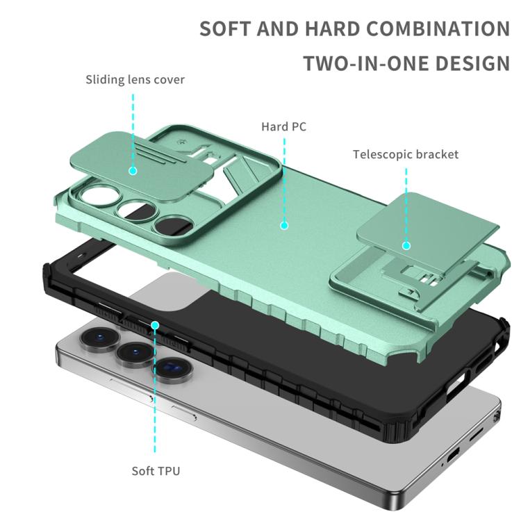 For Samsung Galaxy S25 Ultra 5G Stereoscopic Holder Sliding Camshield Phone Case(Light Green) - Galaxy S25 Ultra 5G Cases by PMC Jewellery | Online Shopping South Africa | PMC Jewellery | Buy Now Pay Later Mobicred