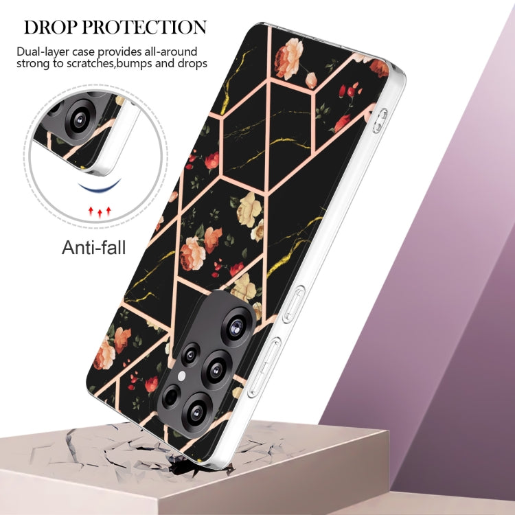 For Samsung Galaxy S25 Ultra 5G Splicing Marble Flower IMD TPU Phone Case(Black Flower) - Galaxy S25 Ultra 5G Cases by PMC TechLife | Online Shopping South Africa | PMC TechLife | Buy Now Pay Later Mobicred