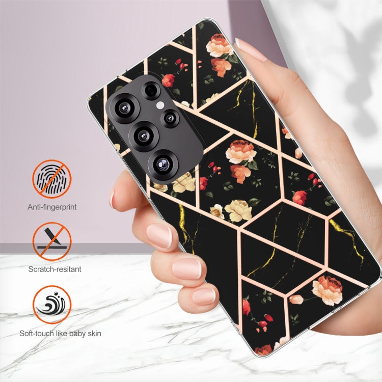 For Samsung Galaxy S25 Ultra 5G Splicing Marble Flower IMD TPU Phone Case(Black Flower) - Galaxy S25 Ultra 5G Cases by PMC TechLife | Online Shopping South Africa | PMC TechLife | Buy Now Pay Later Mobicred